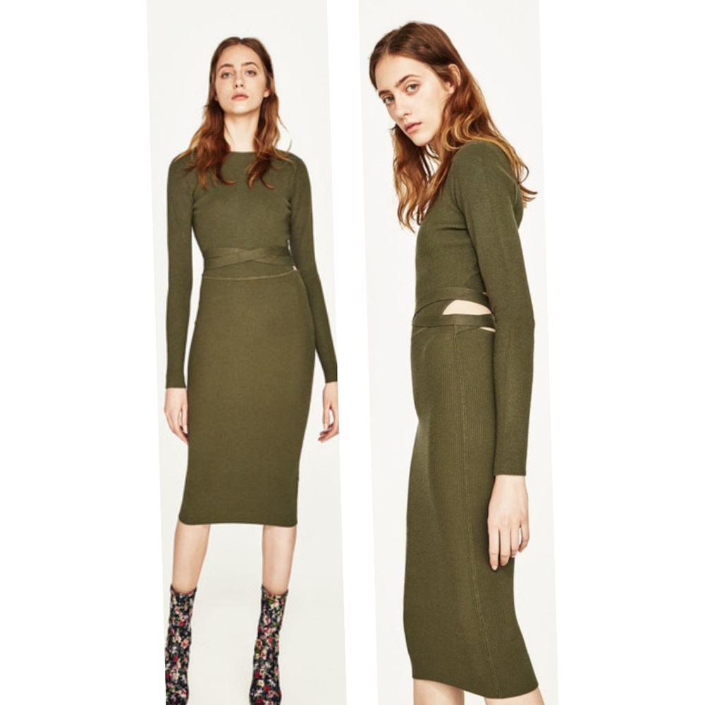 ZARA Knit Cutout Back Midi Dress Women's Size L